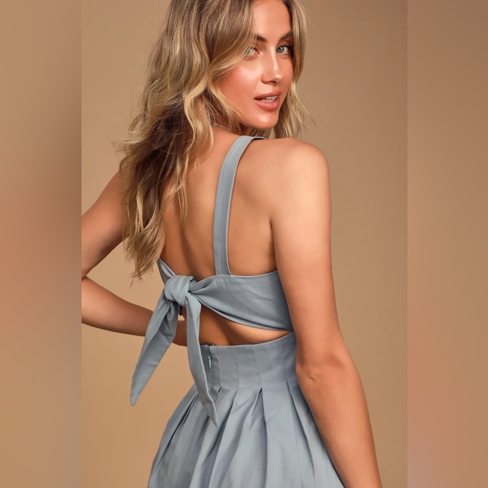 XS Loved You All Along Slate Blue Tie-Back Cutout Midi Dress - Picture 4 of 10